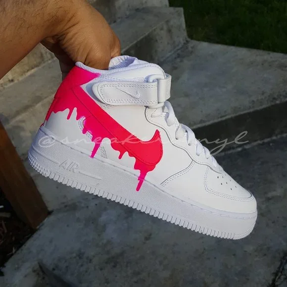 Nike Air Force 1 Mid Pink Paint Drip Custom NWT